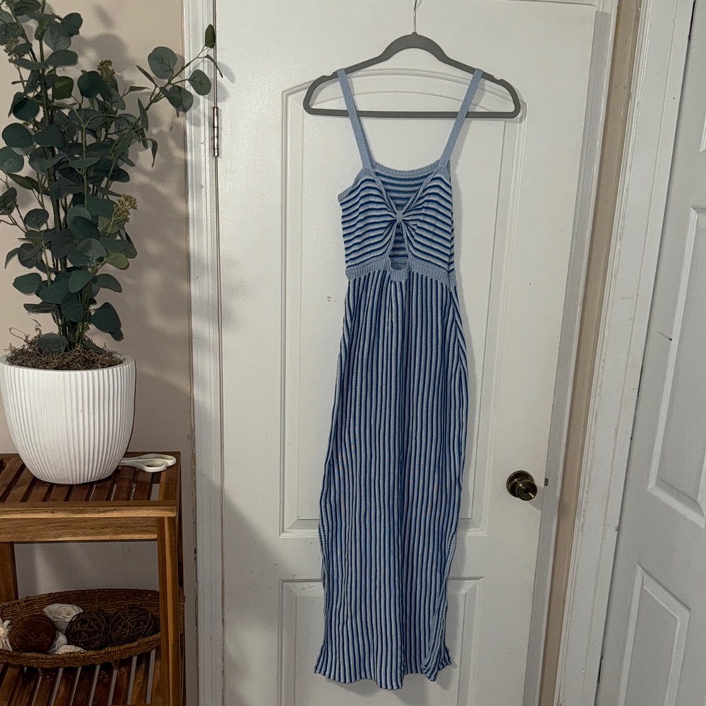 Blue Striped Sleeveless Dress